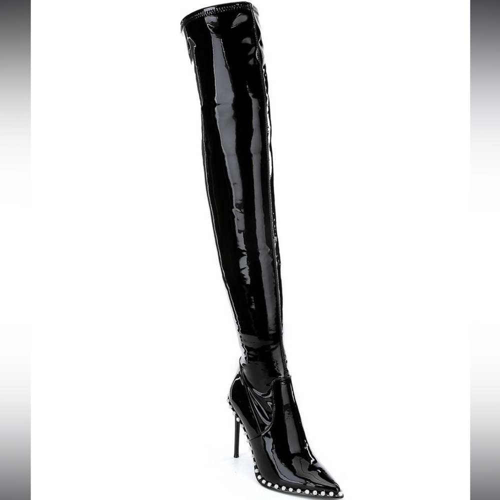 Steve Madden Vyva Womens Rhinestone Pointed Toe Over-The-Knee Boots
